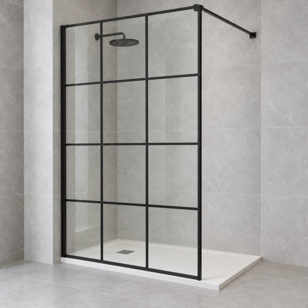 Luxe Black Grid Shower Screen